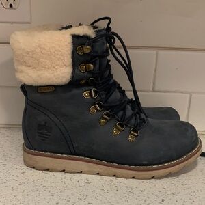 Royal Canadian Waterproof  Blue  Leather Winter Boots with real sheep Fur